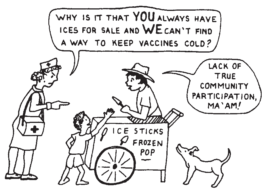 ¿Por qué es que USTED siempre tiene hielos a la venta y NOSOTROS no podemos encontrar una manera de mantener frías las vacunas?