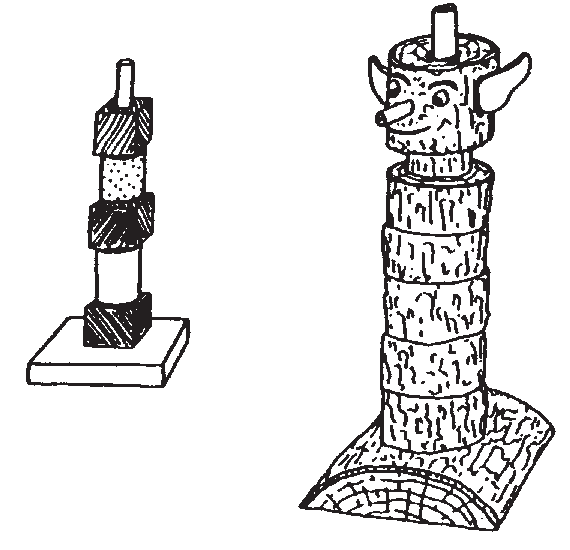 Bloques para construir una torre sobre clavijas