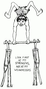 Greeting card featuring 'Look first at my strengths not my weaknesses'.