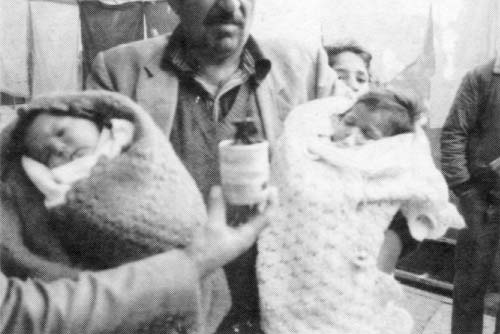 These two babies in the West Bank were injured when this tear gas canister was thrown into their home by Israeli troops. Caption on canister reads: "Made in Philadelphia, Pennsylvania."