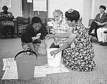 The gourd baby, developed in Mexico to teach about diarrhea, was used in the South African Child-to-Child workshop.