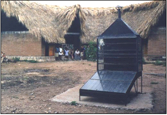In front of the Mazunte Cooperative Peanut Buter Factory, a solar oven has been built to toast the peanuts.