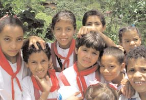 Children in Victorino, Guisa, after puppet show. These children, though they live in isolated communities in the Sierra Maestra and their families are quite poor, are well nourished and get free health care, education, and a range of other services, like all children in Cuba.