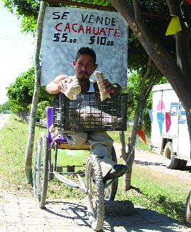 Peddling peanuts, Jesus already earns enough to cover most of his food costs.