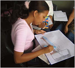 One of the Liliane mediators sketches a design for Mauricios slanted bed.