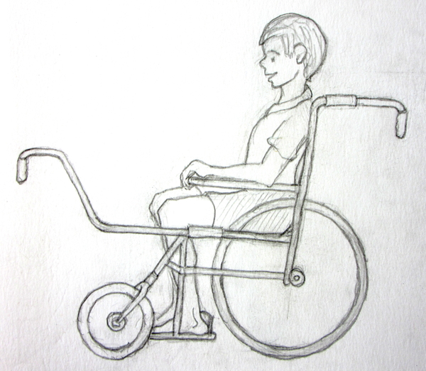 Side view of a possible design for Tonio's wheeled carriage.