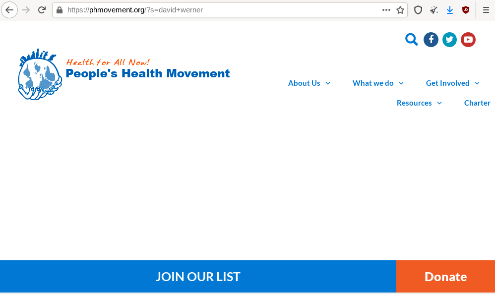 Searching for 'David Werner' on the People's Health Movement website comes up with nothing.