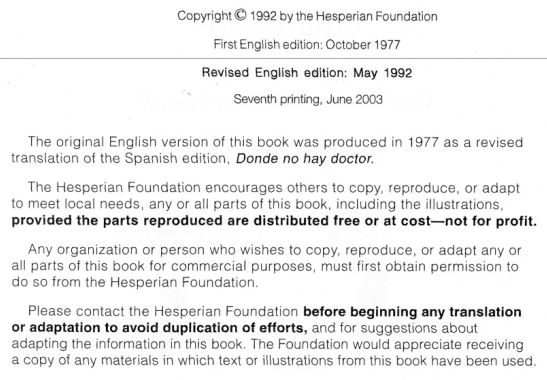 Where There Is No Doctor copyright notice in 2003 reprint.